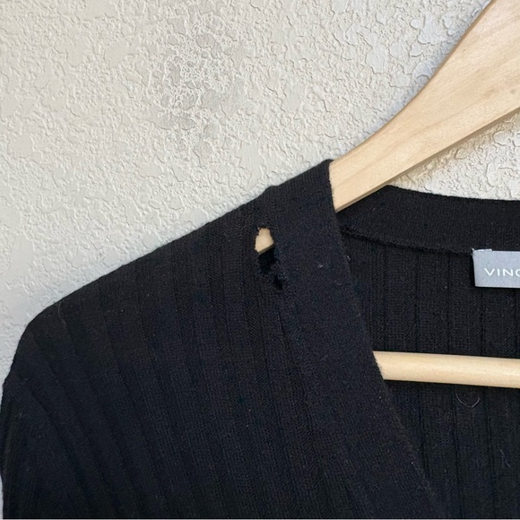 NWT Vince Black 100% Cashmere Ribbed Button Front Pocket Cardigan Sweater M - Picture 12 of 13